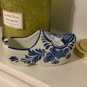 Delfts Blauw Porcelain Shoe Ashtray‎ Hand Painted, Windmill & Floral chinoiserie